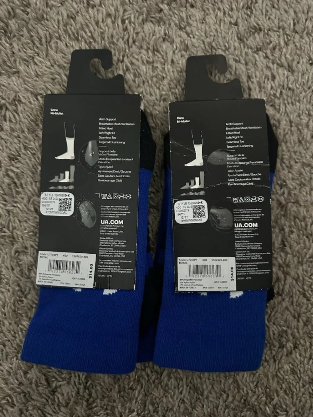 2 Pack Under Armour UA Team Cushioned Crew Socks Mens 7-8.5 Unisex Blue